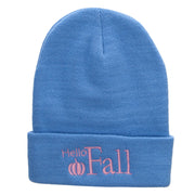 Hello Fall Embroidered 12 Inch Long Knitted Beanie