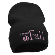 Hello Fall Embroidered 12 Inch Long Knitted Beanie