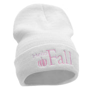 Hello Fall Embroidered 12 Inch Long Knitted Beanie