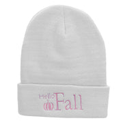 Hello Fall Embroidered 12 Inch Long Knitted Beanie