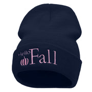 Hello Fall Embroidered 12 Inch Long Knitted Beanie