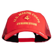 U.S. Marine Corps 4th Marine Division Embroidered 6 Panel Structured Cotton Twill Mesh Cap Made in USA - Red OSFM