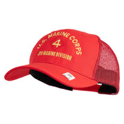 U.S. Marine Corps 4th Marine Division Embroidered 6 Panel Structured Cotton Twill Mesh Cap Made in USA - Red OSFM