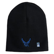US Air Force Wing Symbol Embroidered 8 Inch Short Beanie - Black OSFM
