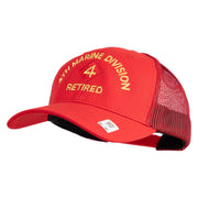 4th Marine Division Retired Embroidered 6 Panel Structured Cotton Twill Mesh Cap Made in USA - Red OSFM