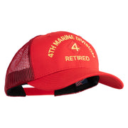 4th Marine Division Retired Embroidered 6 Panel Structured Cotton Twill Mesh Cap Made in USA - Red OSFM