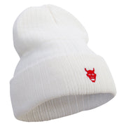 Made in USA Japan Ghost Icon Embroidered Heavy Ribbed Cuff Beanie - White OSFM