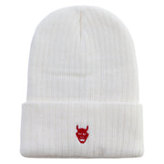 Made in USA Japan Ghost Icon Embroidered Heavy Ribbed Cuff Beanie - White OSFM