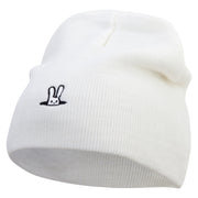 Rabbit Embroidered 8 Inch Knitted Short Beanie - White OSFM