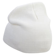 Rabbit Embroidered 8 Inch Knitted Short Beanie - White OSFM