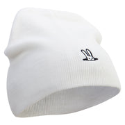 Rabbit Embroidered 8 Inch Knitted Short Beanie - White OSFM