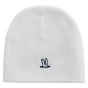 Rabbit Embroidered 8 Inch Knitted Short Beanie - White OSFM