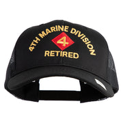 4th Marine Division Retired Embroidered 6 Panel Structured Cotton Twill Mesh Cap Made in USA - Black OSFM