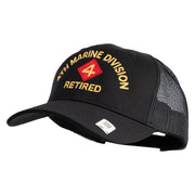 4th Marine Division Retired Embroidered 6 Panel Structured Cotton Twill Mesh Cap Made in USA - Black OSFM