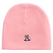 Rabbit Embroidered 8 Inch Knitted Short Beanie - Pink OSFM