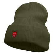 Made in USA Japan Ghost Icon Embroidered Heavy Ribbed Cuff Beanie - Olive OSFM