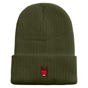 Made in USA Japan Ghost Icon Embroidered Heavy Ribbed Cuff Beanie - Olive OSFM