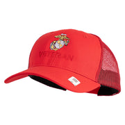 Marine Veteran Embroidered 6 Panel Structured Cotton Twill Mesh Cap Made in USA - Red OSFM