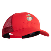 Marine Veteran Embroidered 6 Panel Structured Cotton Twill Mesh Cap Made in USA - Red OSFM