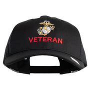Marine Veteran Embroidered 6 Panel Structured Cotton Twill Mesh Cap Made in USA - Black OSFM