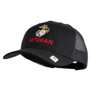 Marine Veteran Embroidered 6 Panel Structured Cotton Twill Mesh Cap Made in USA - Black OSFM