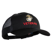 Marine Veteran Embroidered 6 Panel Structured Cotton Twill Mesh Cap Made in USA - Black OSFM