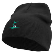 Golf Sport Flag Embroidered 8 inch Acrylic Short Beanie - Black OSFM