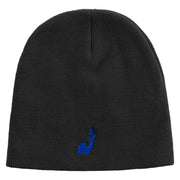 Cute Seal Embroidered 8 Inch Knitted Short Beanie - Black OSFM