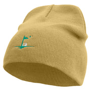 Golf Sport Flag Embroidered 8 inch Acrylic Short Beanie - Khaki OSFM