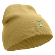 Golf Sport Flag Embroidered 8 inch Acrylic Short Beanie - Khaki OSFM