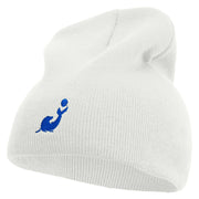 Cute Seal Embroidered 8 Inch Knitted Short Beanie - White OSFM