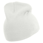 Cute Seal Embroidered 8 Inch Knitted Short Beanie - White OSFM