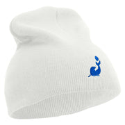 Cute Seal Embroidered 8 Inch Knitted Short Beanie - White OSFM