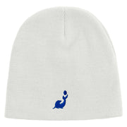 Cute Seal Embroidered 8 Inch Knitted Short Beanie - White OSFM