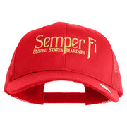 United States Marines Semper Fi Embroidered 6 Panel Structured Cotton Twill Mesh Cap Made in USA - Red OSFM