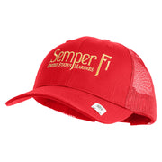 United States Marines Semper Fi Embroidered 6 Panel Structured Cotton Twill Mesh Cap Made in USA - Red OSFM