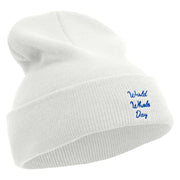 World Whale Day Embroidered 12 inch Acrylic Blank Cuff Long Beanie - White OSFM