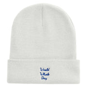 World Whale Day Embroidered 12 inch Acrylic Blank Cuff Long Beanie - White OSFM