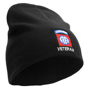 Licensed 82nd Airborne Veteran Embroidered 8 Inch Knitted Short Beanie - Black OSFM