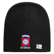 Licensed 82nd Airborne Veteran Embroidered 8 Inch Knitted Short Beanie - Black OSFM