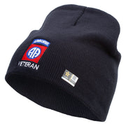 Licensed 82nd Airborne Veteran Embroidered 8 Inch Knitted Short Beanie - Navy OSFM
