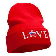 Love USA Logo Phrase Embroidered Long Knitted Beanie