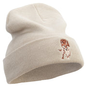 Wild Wolf Embroidered 12 Inch Long Knitted Beanie - Birch OSFM