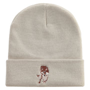 Wild Wolf Embroidered 12 Inch Long Knitted Beanie - Birch OSFM