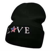 Love USA Logo Phrase Embroidered Long Knitted Beanie