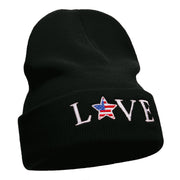 Love USA Logo Phrase Embroidered Long Knitted Beanie