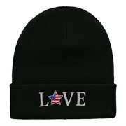 Love USA Logo Phrase Embroidered Long Knitted Beanie