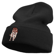 Wild Wolf Embroidered 12 Inch Long Knitted Beanie - Black OSFM