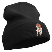 Wild Wolf Embroidered 12 Inch Long Knitted Beanie - Black OSFM