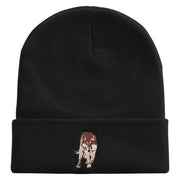 Wild Wolf Embroidered 12 Inch Long Knitted Beanie - Black OSFM